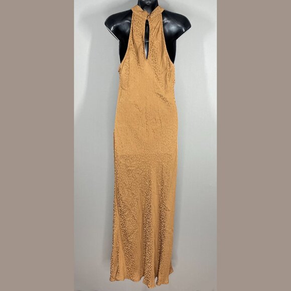 NEW Young Fabulous & Broke Dress Womens Large brown leopard satin maxi boho - Picture 8 of 10